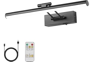 JOOSENLUX Picture Light Battery Operated Dimmable Wireless Picture Lights for Paintings Dual-Rods Swing Arm LED Wall Light Fixtures Adjustable 15.75" Long Black with Remote Control