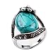 LadayPoa Women's Cubic Zircon created-Turquoise Ring Fashion Silver Plated Stone Rings Size 8