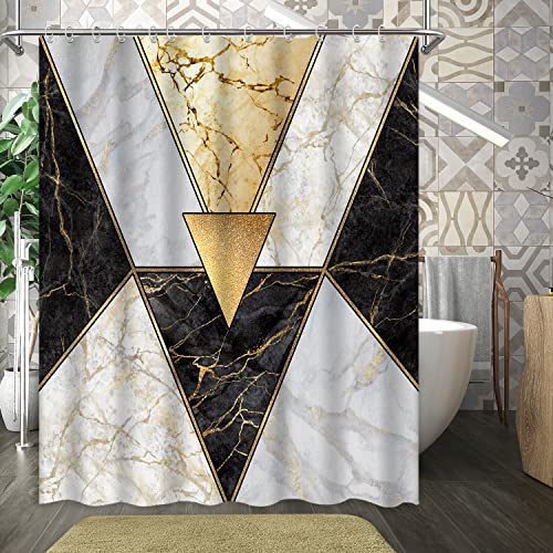 Gold Marble Abstract Shower Curtain, Modern Black Grey White Luxury