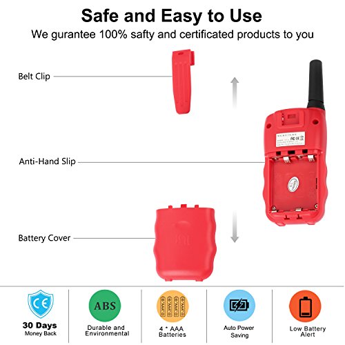Wishouse Cheap Kid's Walkie Talkies, Mini Two way radios FestIval Gift Toys for boys,Cool Toys Free Talk Walky Talky Long range For Spy Games Hiking Camping Outdoor Activities(VT-8 Red, 1 Pair) - Thumbnail 6