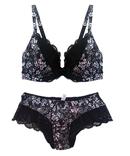 Brali Women's Spring Summer Autumn Winter 3/4 Cup Flower Beautiful Comfortable Underskirt Bra,Black,Size 38D
