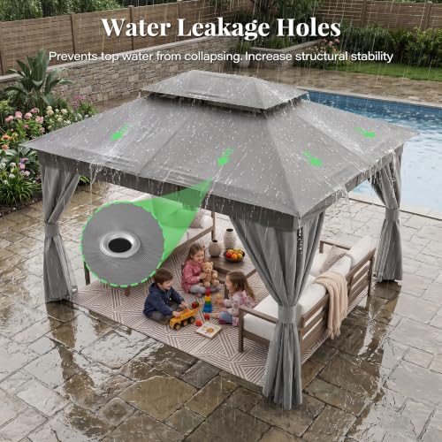 LAUSAINT HOME 10x12 Gazebo Canopy with Netting, Curtains & Double Roof image 14