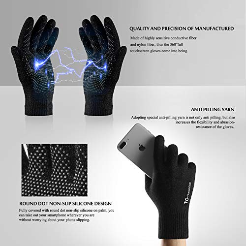 image for Touch Screen Gloves, TRENDOUX Unisex Knit Winter 360° Whole Palm Touc