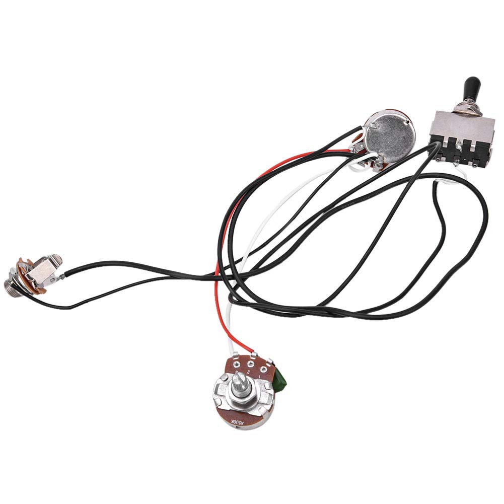 Tiiyee Electric Guitar Wiring Harness Kit, 3 Way Toggle Switch Prewired for 2 Humbuckers, Replacement Guitar Wiring with 500K Pots Volume Tone Chrome Jack for LP Style Electric Guitars Circuit Upgrade