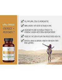 Píldoras de energía con raíz de maca orgánica, potenciador de tesosterona con ginseng rojo coreano y L-Theanine para hombres y mujeres. Cápsulas de suplemento de vegano sin gluten, sin OMG.