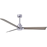 Matthews AK-BN-GA-56 Alessandra Indoor/Outdoor Wet Rated Downrod Mount 56" Ceiling Fan with Remote, 3 Gray Ash ABS Blades, Br