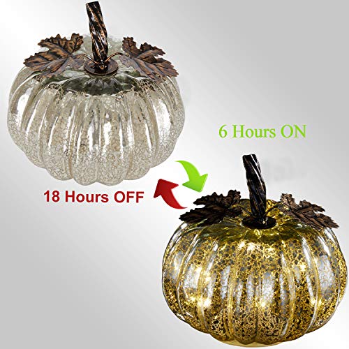 denlix Mercury Glass Pumpkin Lights Fall Decor, Battery Operated LED Timer 5.5 Inches Pumpkins Decor