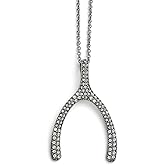 FB JEWELS Solid Stainless Steel Polished Wishbone with Crystals Necklace