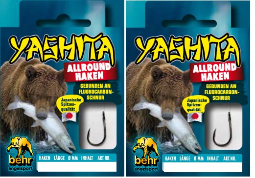 Set: 2 packs of bound hooks, trout hooks, all-round hooks, worm hooks (16 pieces) on fluoro-carbon line, Behr leader (all-round hook size #10)