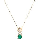 TARINIKA 925 Sterling Silver Moissanite Pendant Necklace for Women, Yellow Gold Plated Halo CZ with Green Drop Gemstone Elegant Semi-Precious Jewelry Gift for Her