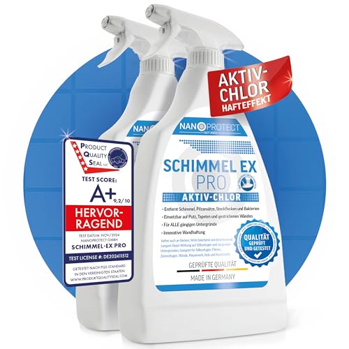 Nanoprotect Schimmelentferner | 2er Set | Extrastark durch Aktiv-Chlor | Professionelles Schimmelspray mit Hafteffekt | Anti Schimmel | Bad, Wand, Fug