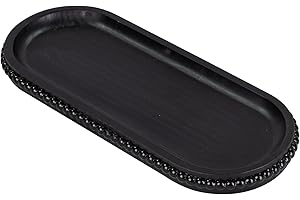 MAONAME Oval Long Narrow Wood Tray, Black Decorative Trays with Beaded, Farmhouse Vanity Tray, Toilet Tank Trays for Dresser, 12" x 4.7"