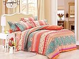 3 Piece Duvet Cover and Pillow Shams Bedding Set, Soft Microfiber Printed Design (Queen Size, Orange)