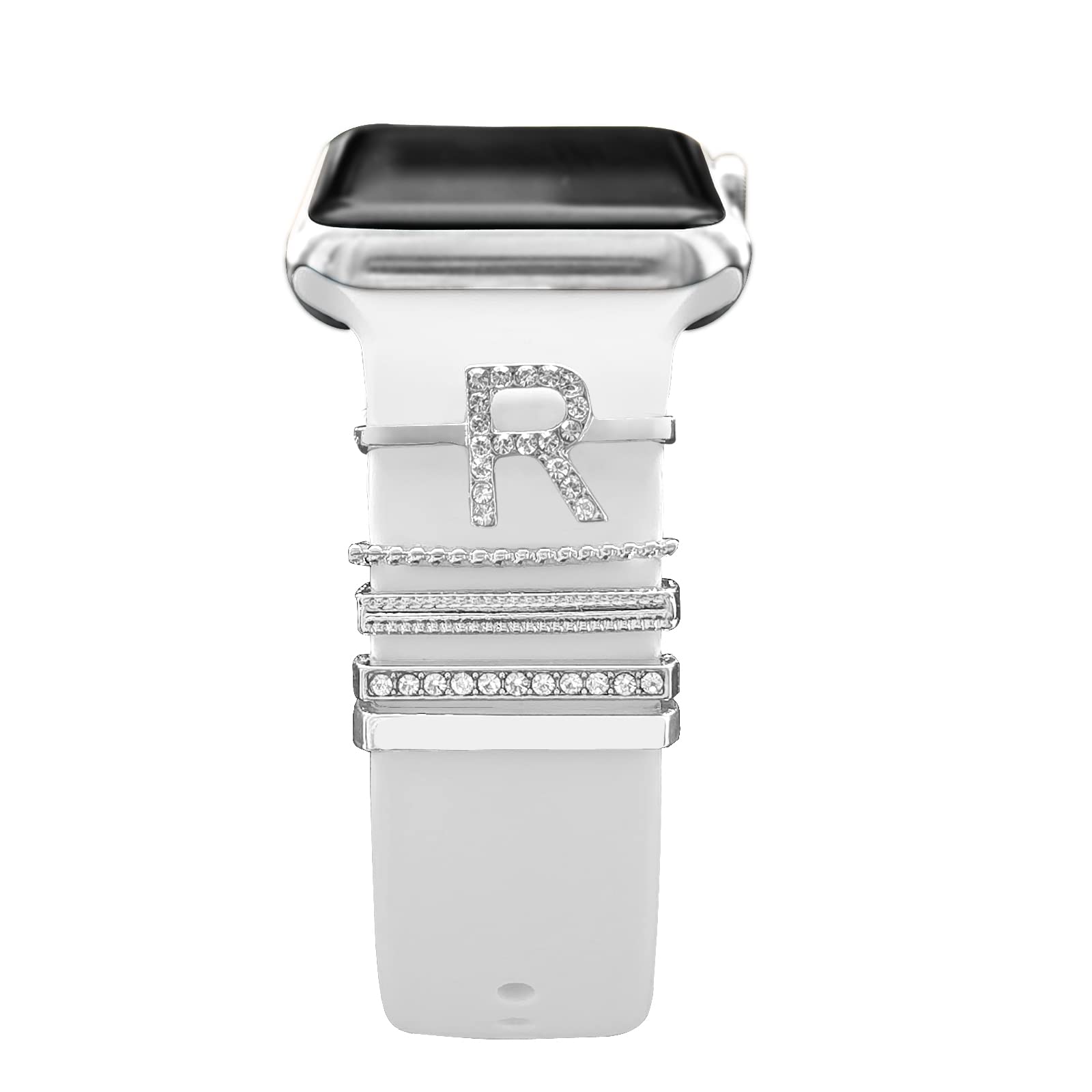 5Pcs Charms for Apple Watch Straps 40mm 41mm 38mm 44mm 45mm 42mm 46mm Women,Decorative Ring Loops for iWatch series 10 9 8 7 6 5 4 3 se,Fitbit versa/sense,Galaxy watch Silicone Sport Strap Accessories
