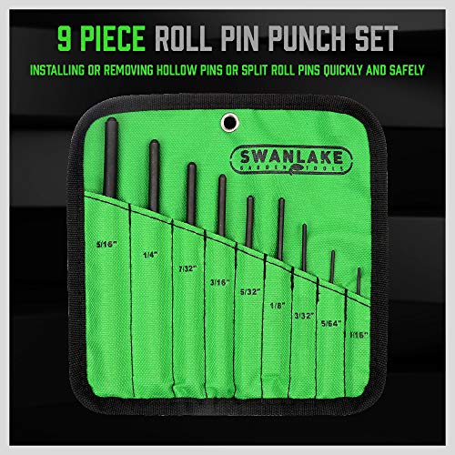 SWANLAKE 9-Pieces Roll Pin Punch Set, Gunsmithing Kit Removing Repair Tool with Holder for Automotive, Watch Repair,Jewelry and Craft