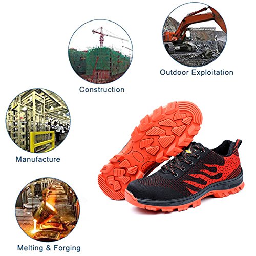 SUADEX Work Shoes for Men and Women, Industrial Construction Outdoor Casual Steel Toe Sneakers, Waterproof Puncture Proof Safety Unisex Footwear, Red-42