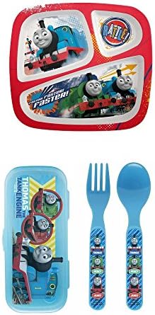 Zak! Designs Thomas the Train Toddler Mealtime Set with Divided Plate and Flatware, BPA Free, 2 Piece Set