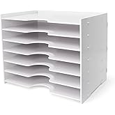 SONGWAY File Organizer for Desk - 7 Tier Wide Document Holder, Letter Mail Tray Storage Rack, A4 Paper Storage Holder, Desktop Organizer for Home Office School, White