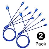 JASTEK 2Pack Multi USB Charging cable, 3.3 ft (1M) 4 in 1 Braided Multiple Charging Cable Alluminum Adapter Connector with Type C, 2x 8 Pin Lighting, Micro USB for Universal Use - Blue