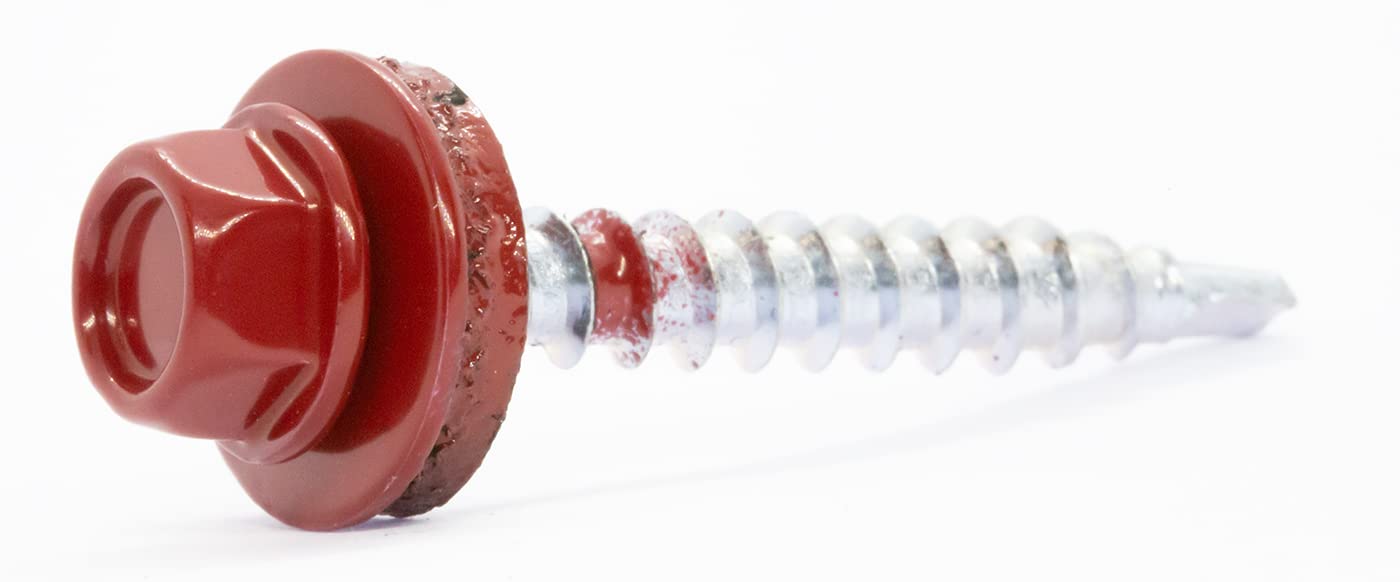 4.8mm x 35mm Brown Red Self-Drilling Roofing Screws with EPDM Sealing Washer Painted RAL 3011 (Pack of 50) C07CD