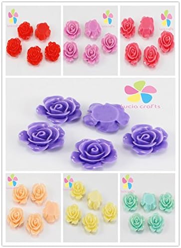 168pcs Rose Flower 15MM Resin Flatback Button Jewelry Beads DIY Finding Accessory (7colors/pack 24pcs/color)