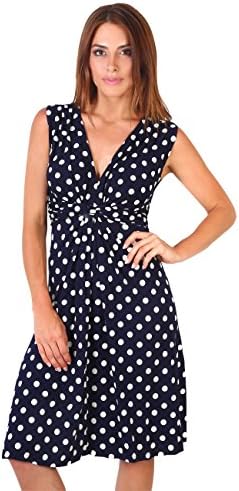 6147-NVYWHT-16::KRISP Women's Casual V Neck Dress, US 12 , Navy/White (6147)