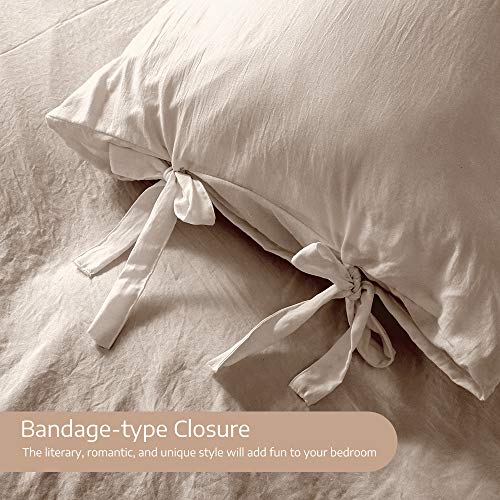 Duvet Cover Queen, 100% Washed Cotton, Linen Like Soft Breathable Durable Bedding Duvet Cover Set, 3-Pieces, Ultra Soft and Easy Care, Simple Style Home Bedding Set 2019 New（3-Piece, Queen, Khaki） - Thumbnail 2