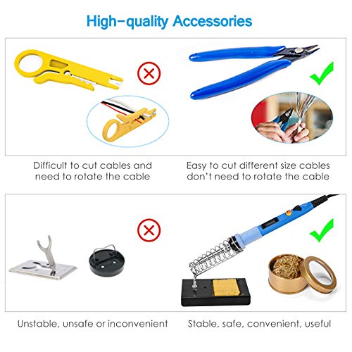 Soldering Iron Kit, 80W Digital LCD Soldering Iron with Solder Tips/Sucker/Wire, Wire Cutter, Screwdrivers, Voltage Tester, Tweezers, Brass Coil Ball, Stand, PU Bag, Fast Heating Thermostatic Design