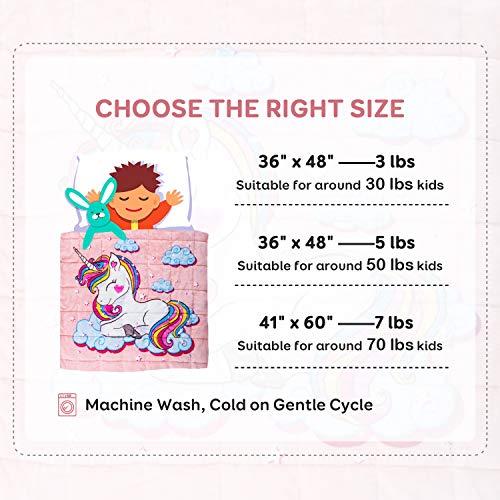 Sivio Kids Sherpa Fleece Weighted Blanket, 5lbs Pink Unicorn, Ultra Soft and Cozy Heavy Blanket, Great for Calming and Sleep, Fall and Winter Sherpa Flannel Weighted Blanket for Child, 36x48 Inch