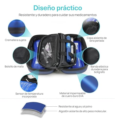 Hielera para Insulina 2 Bolsas de Hielo Portatil,Bolsa Enfriamiento Pantalla de Temperatura,Diabetes Organizer Cooler de Medicamentos,Mantenga Fresca Durante 8-10 Horas,para Viaje y Trabajo Salud (A)