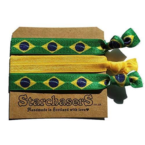 Brazilian Flag Hair Tie Set Of 3 Bands Great No Snag Hair Elastic