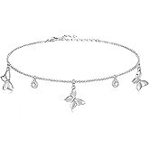 Butterfly Ankle Bracelet for Women - 925 Sterling Silver Anklet Adjustable Foot Chain Gifts for Her Summer Beach