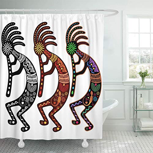 ArtSocket Shower Curtain Culture Kokopelli of Colors Music Agriculture American Ancient Aztec Home Bathroom Decor Polyester Fabric Waterproof 72 x 78 Inches Set with Hooks
