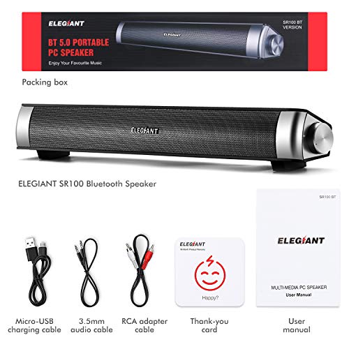 Bluetooth 5.0 Sound Bar, ELEGIANT Wired and Wireless Computer Speakers Portable Home Theater Stereo Soundbar Speaker for PC Desktop Laptop Tablet iPhone iPad Samsung Projector and Android Cellphones - Thumbnail 7