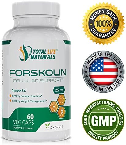 Pure Forskolin Extract for Weight Loss, 25 mg Vegetarian Capsules | Natural Diet Pills; Belly Fat Buster Supplement; Appetite Suppressant; cAMP Activator | Made in the USA by Total Life Naturals