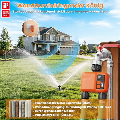 XinFuture Irrigation Computer WLAN 2 Outputs with 300 Metres RF, Strong Wall Penetration, Smart Irrigation Clock with App & Alexa Language, Automatic Watering System Rain Delay for Garden