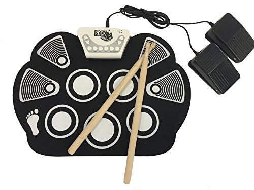 MukikiM Rock And Roll It - Drum. Flexible, Completely Portable, battery OR USB powered, 2 Drum Sticks + Bass Drum & Hi hat pedal included!