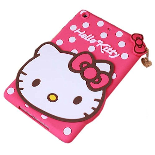 iPad Mini Case，Phenix-Color 3D Cute Soft Silicone [Drop Proof,Shock Proof,Anti Slip] Despicable Me 2 Hello Kitty Cartoon Gel Rubber Back Cover Case for iPad Mini 1 2 3 (Hello Kitty Hot Pink)