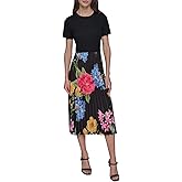 Karl Lagerfeld Womens Printed Pleated Satin Shirt Dress