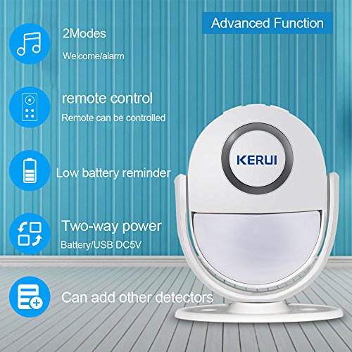 WirelessÂ Home Security Alarm, KERUI All-in One PIR Motion Sensor Alarm Visitor Guest Entry Doorbell Chime with Remote LED Indicators Easy to Install Great for Businesses Shop Store Home,Driveway Alert