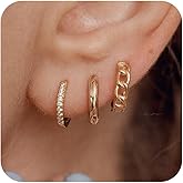 Poaiiu Chunky Gold Hoop Earrings for Women, 3 Pairs 14k Gold Plated/Silver Chunky Hoop Earrings Stack Set Thick Trendy Hypoallergenic Cartilage Earring for Multiple Piercing Jewelry Valentine Gift