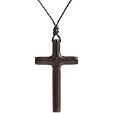 DIYFASH Men's Wooden Cross Necklaces Real Handcrafted Ebony Wood Cross Pendants With Leather Necklaces Men's Black Cross Necklaces Christian Baptism Crucifix Pendant for Men
