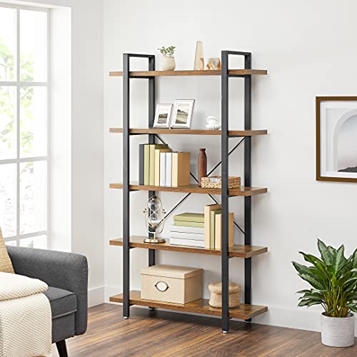 VASAGLE Industrial Bookshelf, 5Tier Bookcase, Display Rack, Stable