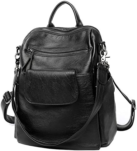 Women Backpack Purse PU Washed Leather Large Capacity Ladies Rucksack Shoulder Bag (Black 3)