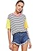 Romwe Women's Contrast Neck and Sleeve Striped Tee multicolored L