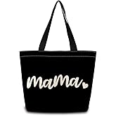 ZhuVantrix Mama Tote Bag Reusable Grocery Bags Aesthetic Shopping Shoulder Handbag with Interior Zipper Pocket Stylish Mama Present for Mother Mom Women