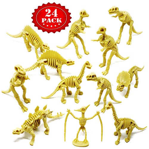 Funlop Dinosaur Fossil Skeleton (24 Pieces) Assorted Figures Dino Bones, 3.7 Inch - for Science Play, Dino Sand Dig, Party Favor & Decorations