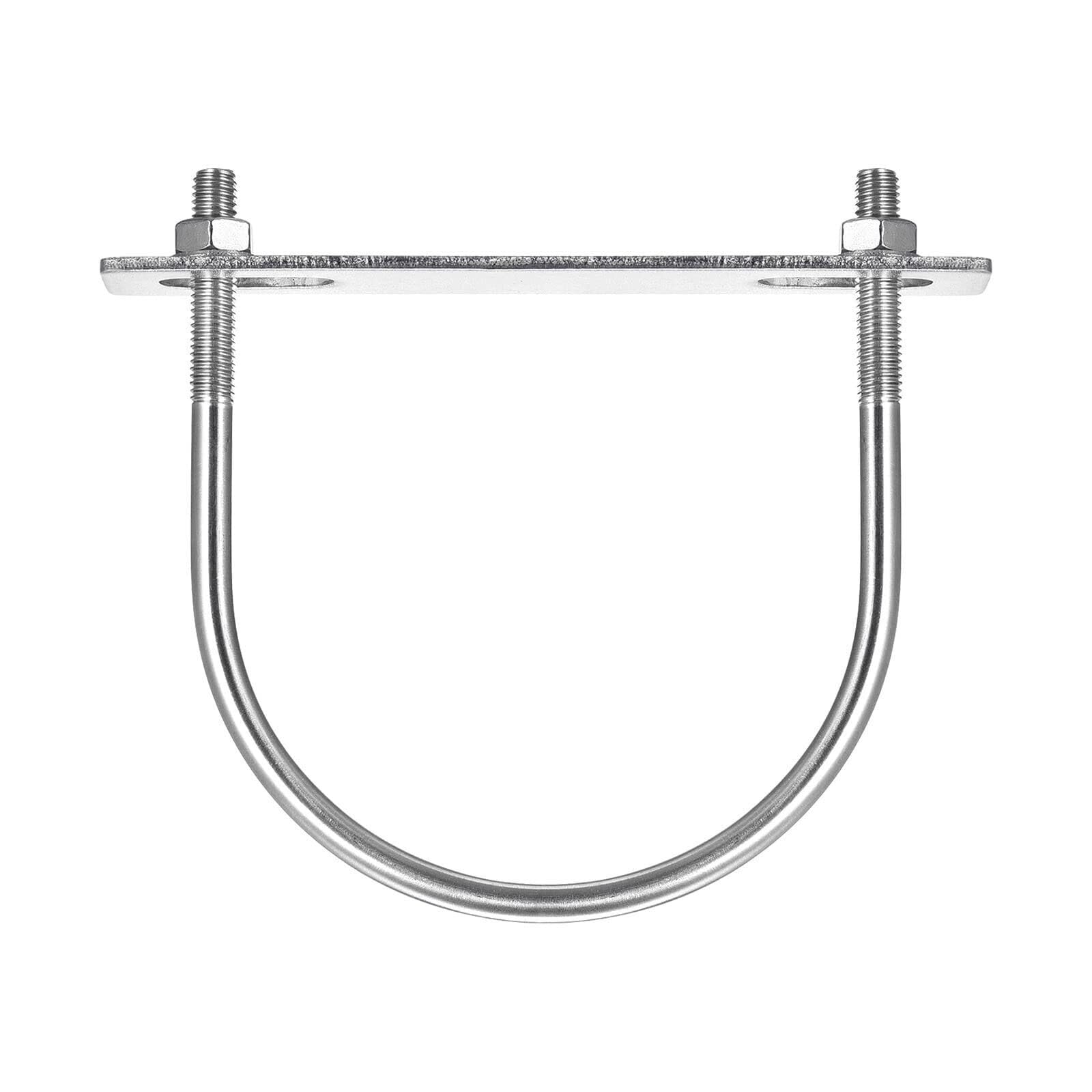 TOP-VIGOR 2 sets M8 Round U-Bolts, 102mm Inner Width 130mm Length 304 Stainless Steel Tie Down U-Bolts with Nut, Plate for Building Installations Mechanical Parts Connection Cehicles Ships