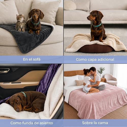 Twinzen Waterproof Dog Blanket 127x152cm Brown - Reversible and Washable Dog Blanket - for Sofa and Bed - Sherpa