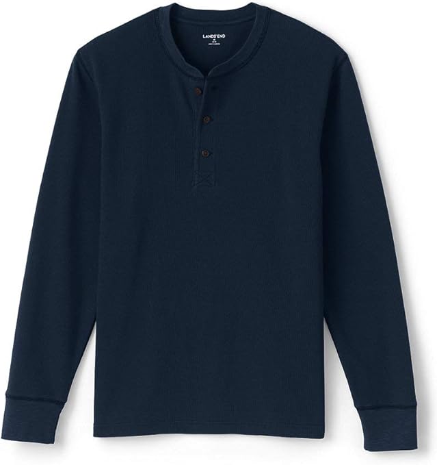 Lands' End Mens Long Sleeve Waffle Henley Radiant Navy Regular XLarge